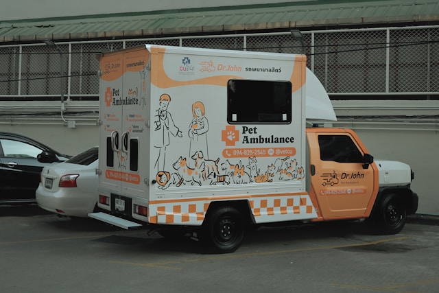 Pet Ambulance vehicle wrap installed on a service truck